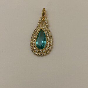 Vintage Hobe Signed Teardrop Pendant Rhinestone Gold Tone